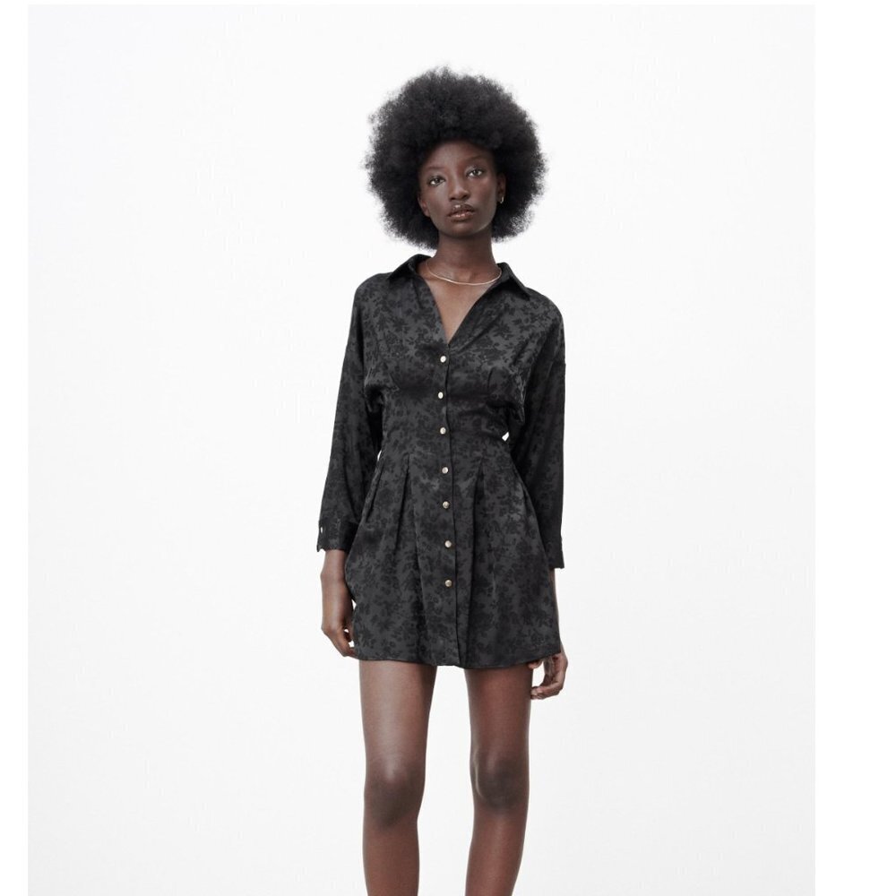 Zara Black Jacquard Shirt Dress Size M NEW WITH TAG!